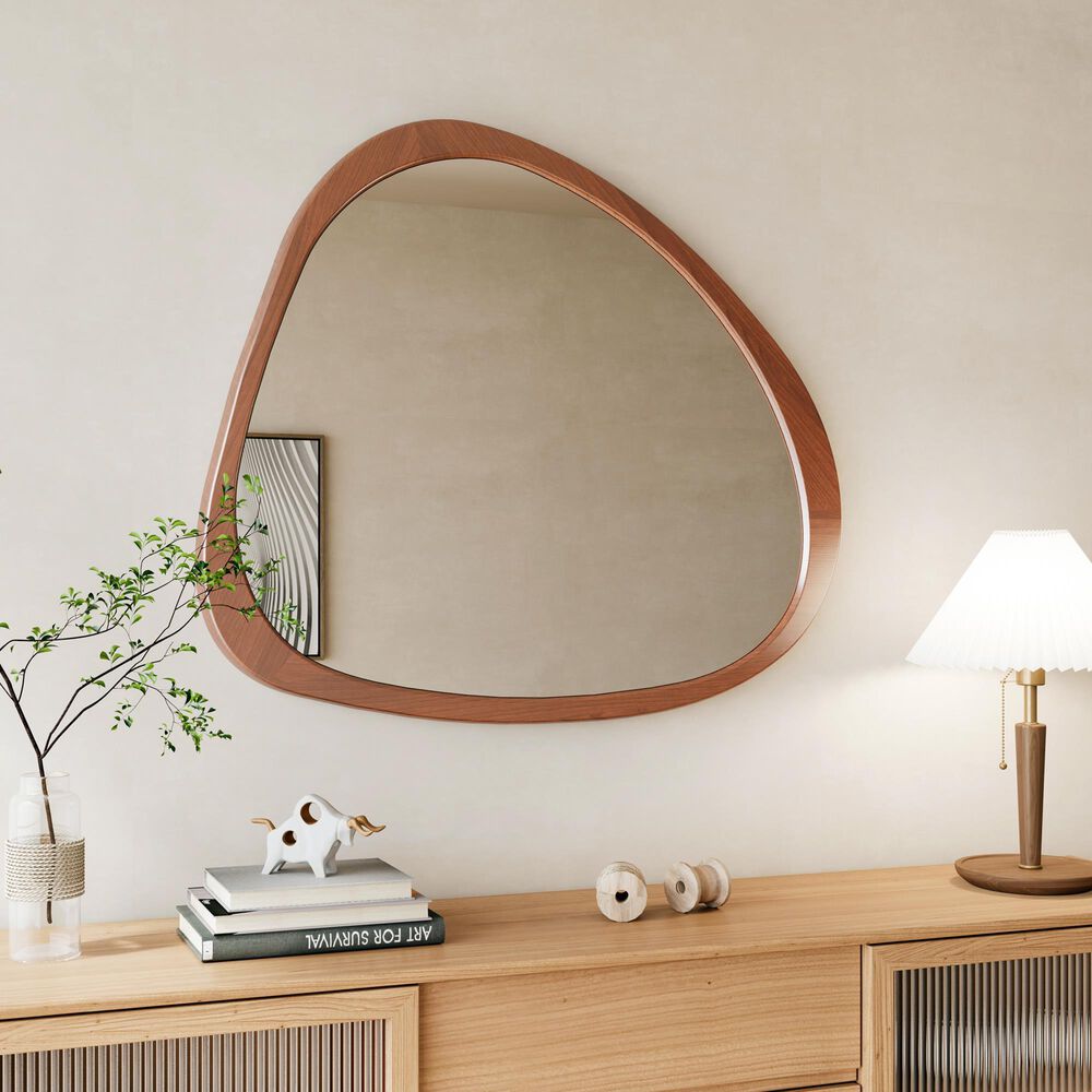 Hearth and Haven 45" Wall Mirror with Curvy Shape and Pine Wood Frame in Natural, , large