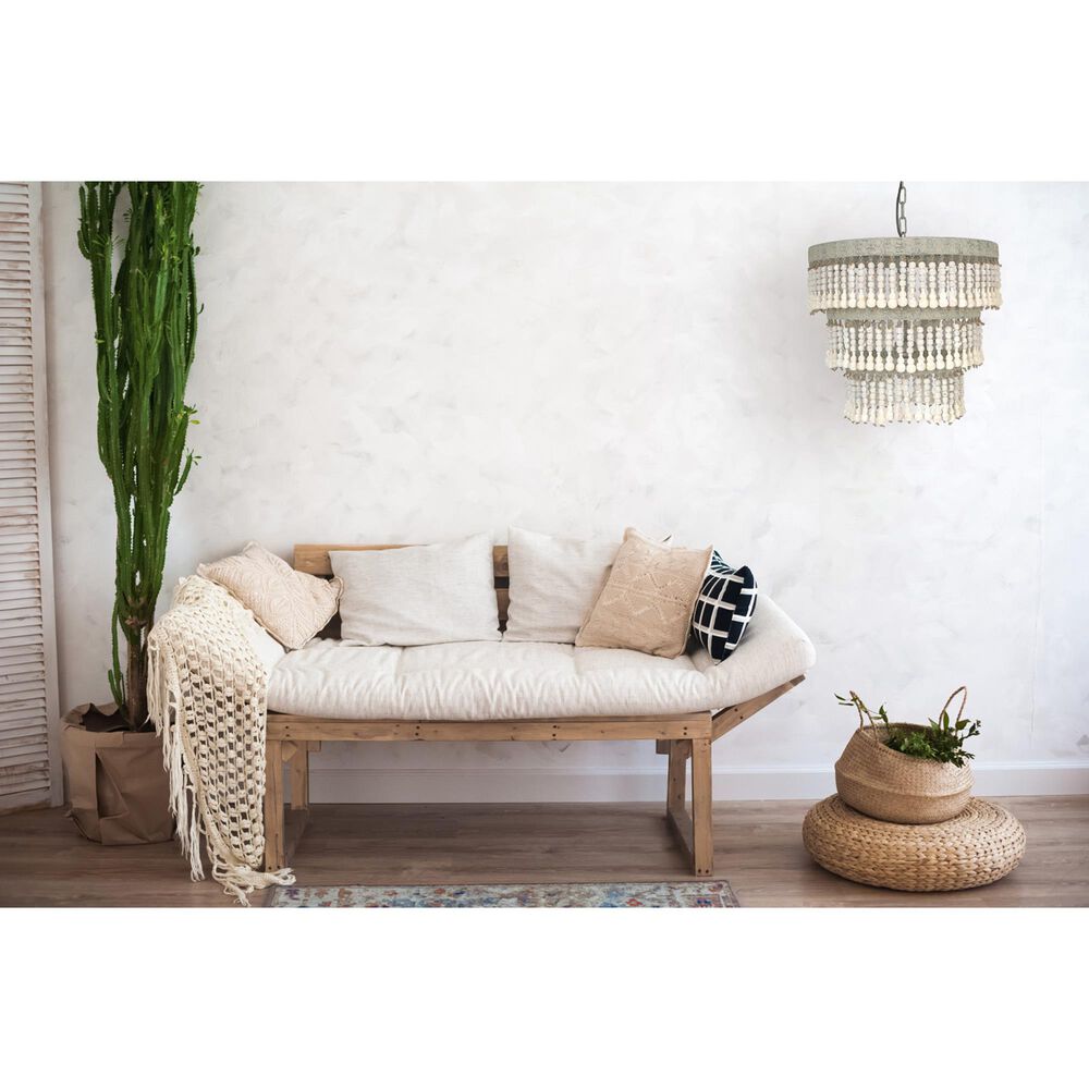 Creative Coop Laurel 3-Tier Wood Bead Chandelier with Antique White Shade, , large