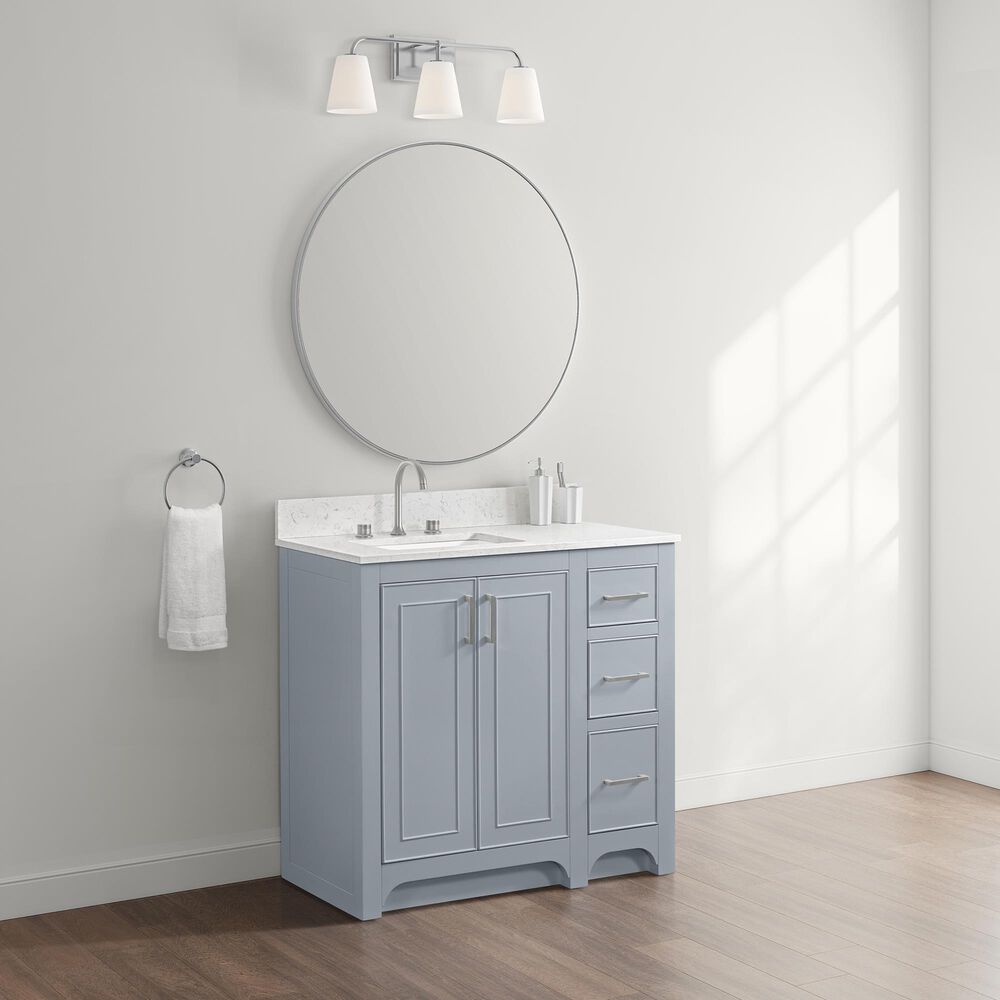 37B Lucerne 36" Single Bathroom Vanity Cabinet in Soft Blue with Marble Top and Backsplash, , large