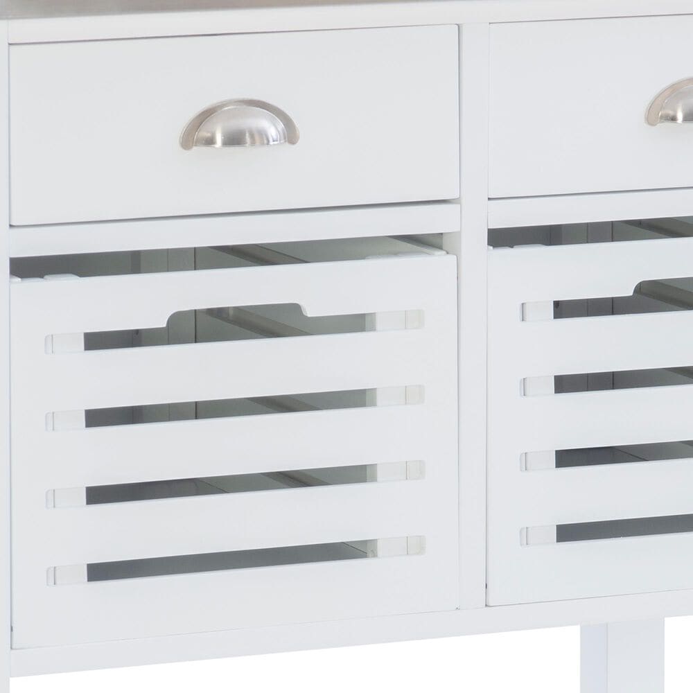 Linon Home Decor Robbin Kitchen Cart in White and Stainless Steel, , large