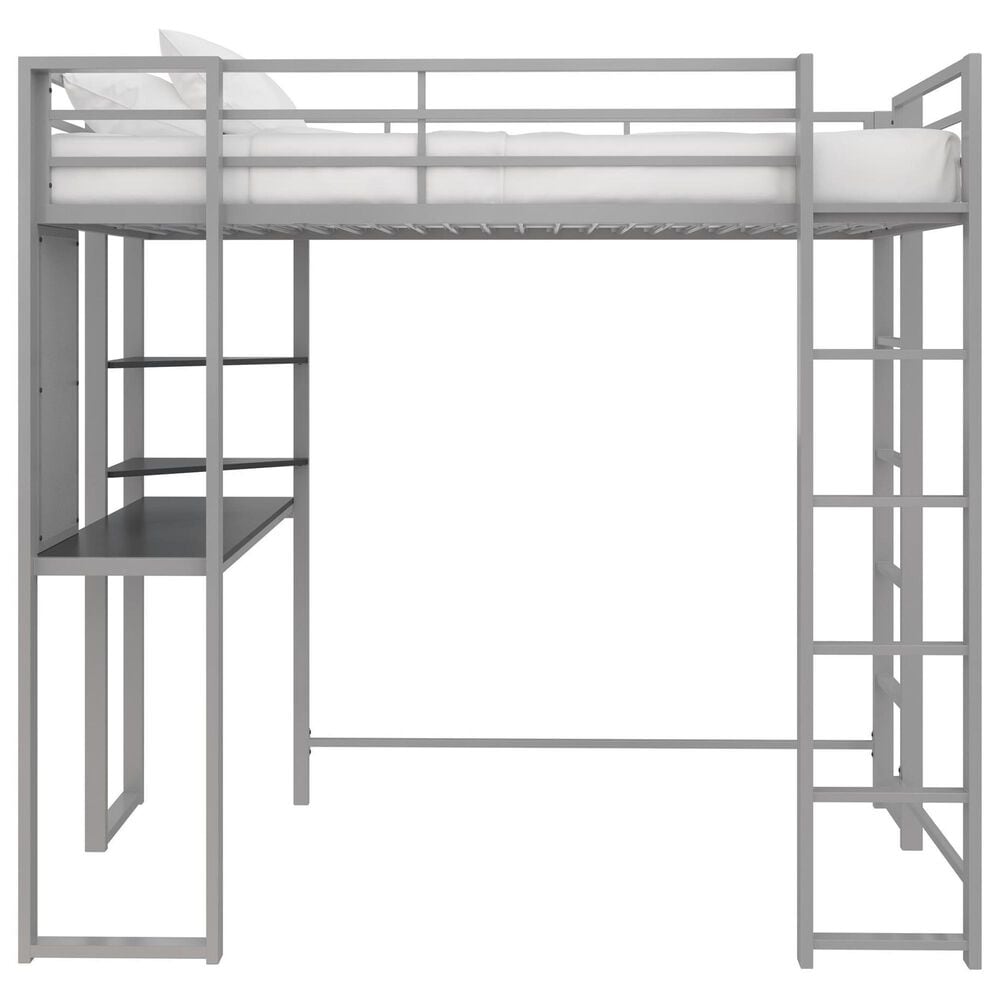 DHP Abode Full Metal Loft Bed with Desk in Silver, , large