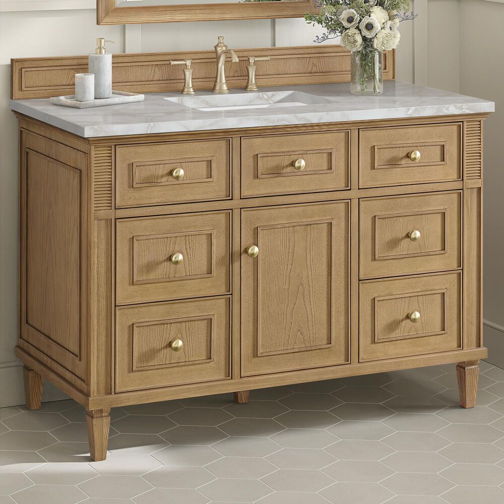 James Martin Vanities Lorelai 48" Single Bathroom Vanity in Light Natural Oak with 3 cm Eternal Jasmine Pearl Silestone Top, Rectangular Sink and FreePower Wireless Charger, , large