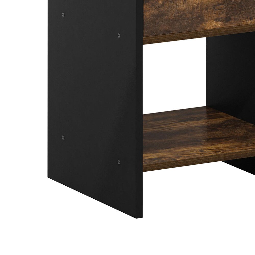 HOMLUX 1-Drawer Modern Nightstand with Open Shelf in Amber Pine and Black, , large