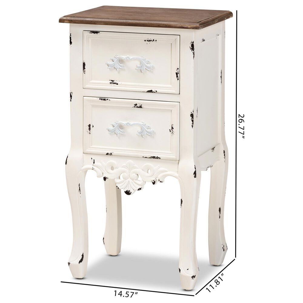 Baxton Studio Levron 2-Drawer End Table in Walnut Brown and Antique White, , large