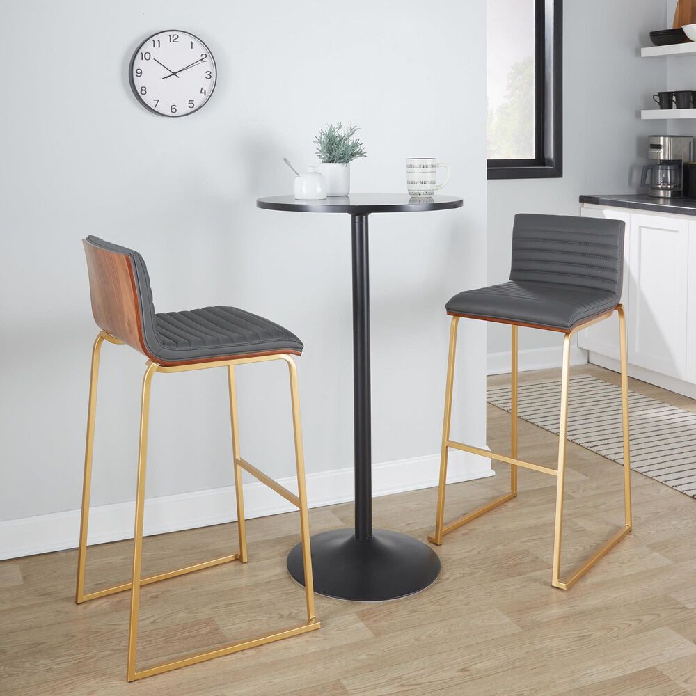 LumiSource Mason Mara Barstool with Grey Cushion in Gold and Walnut (Set of 2), , large