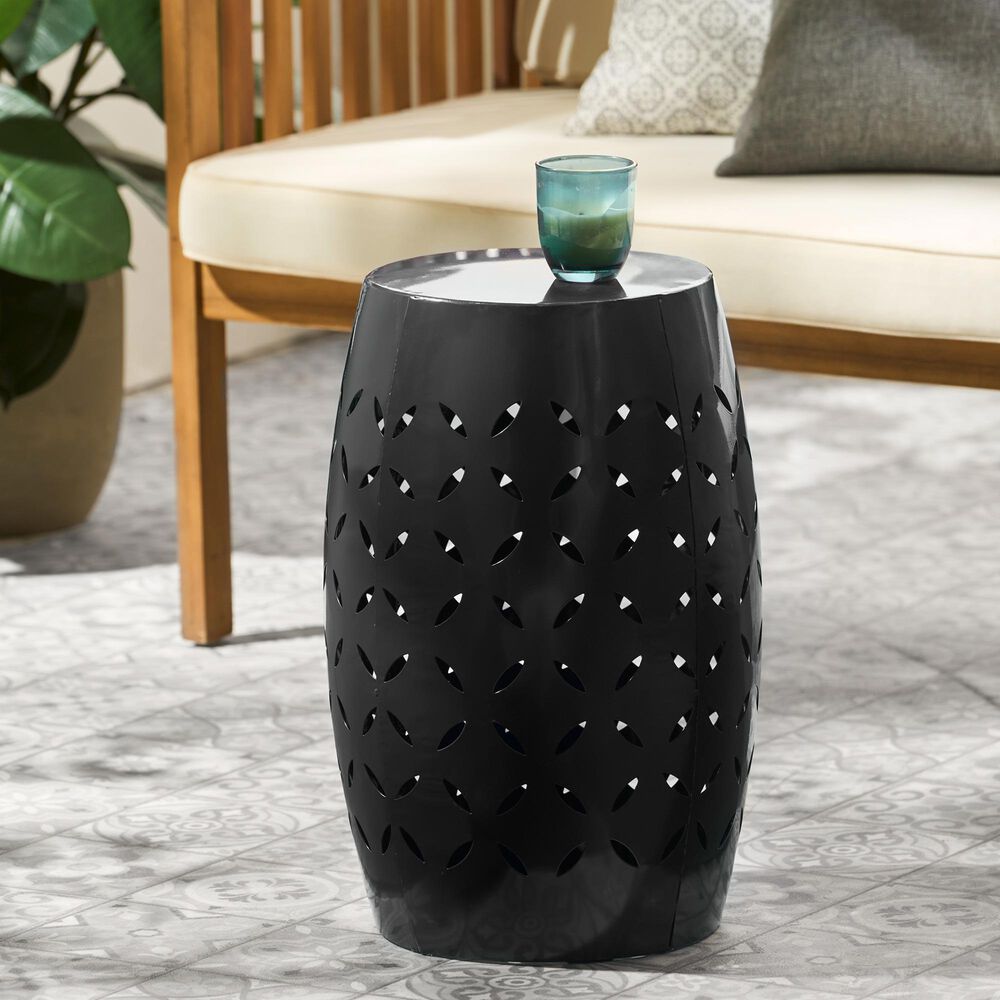 Hearth and Haven Lilac Outdoor Barrel End Table with Cylindrical Design in Black, , large