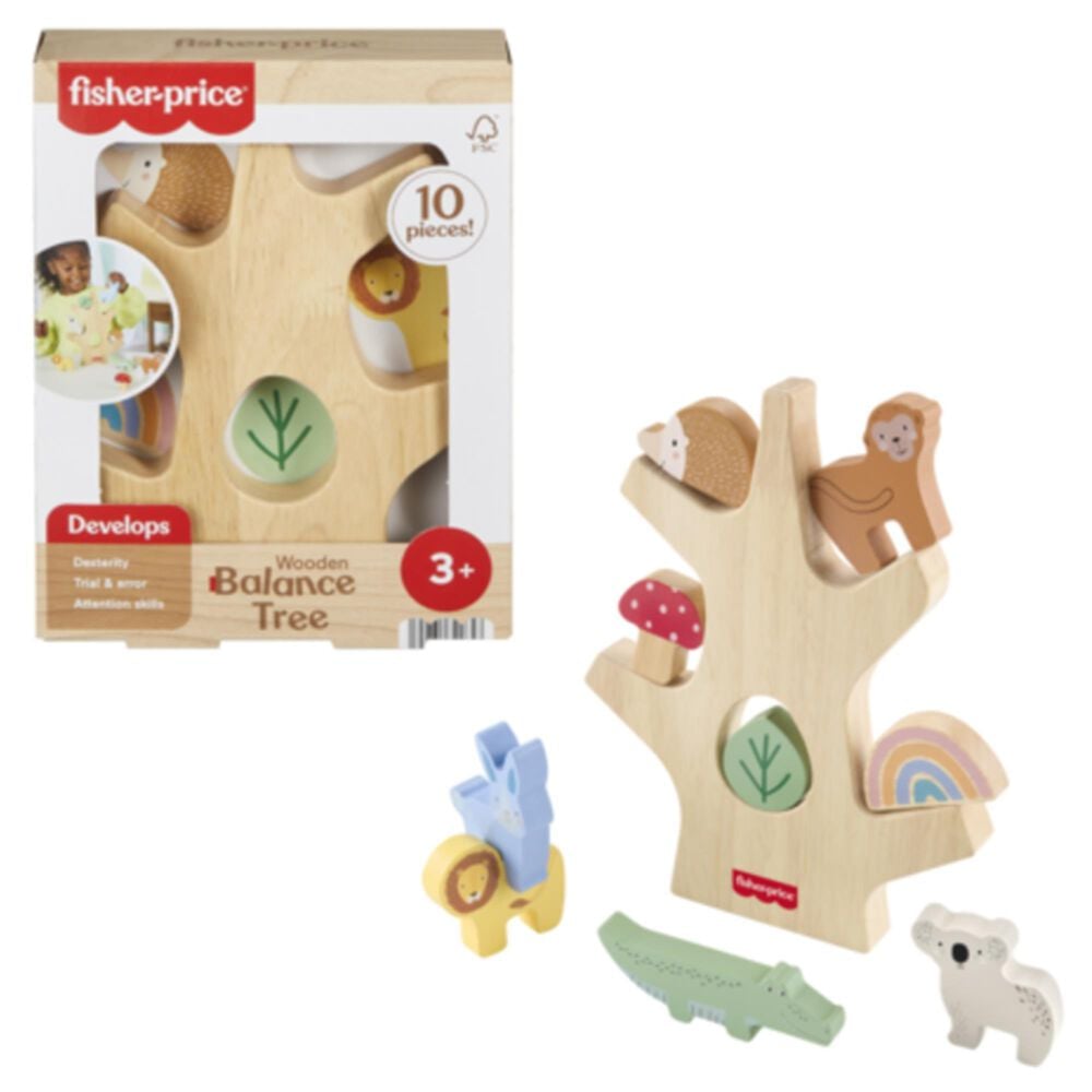 Fisher Price Wooden Balance Tree Preschool Stacking Activity Toy in Multicolor, , large