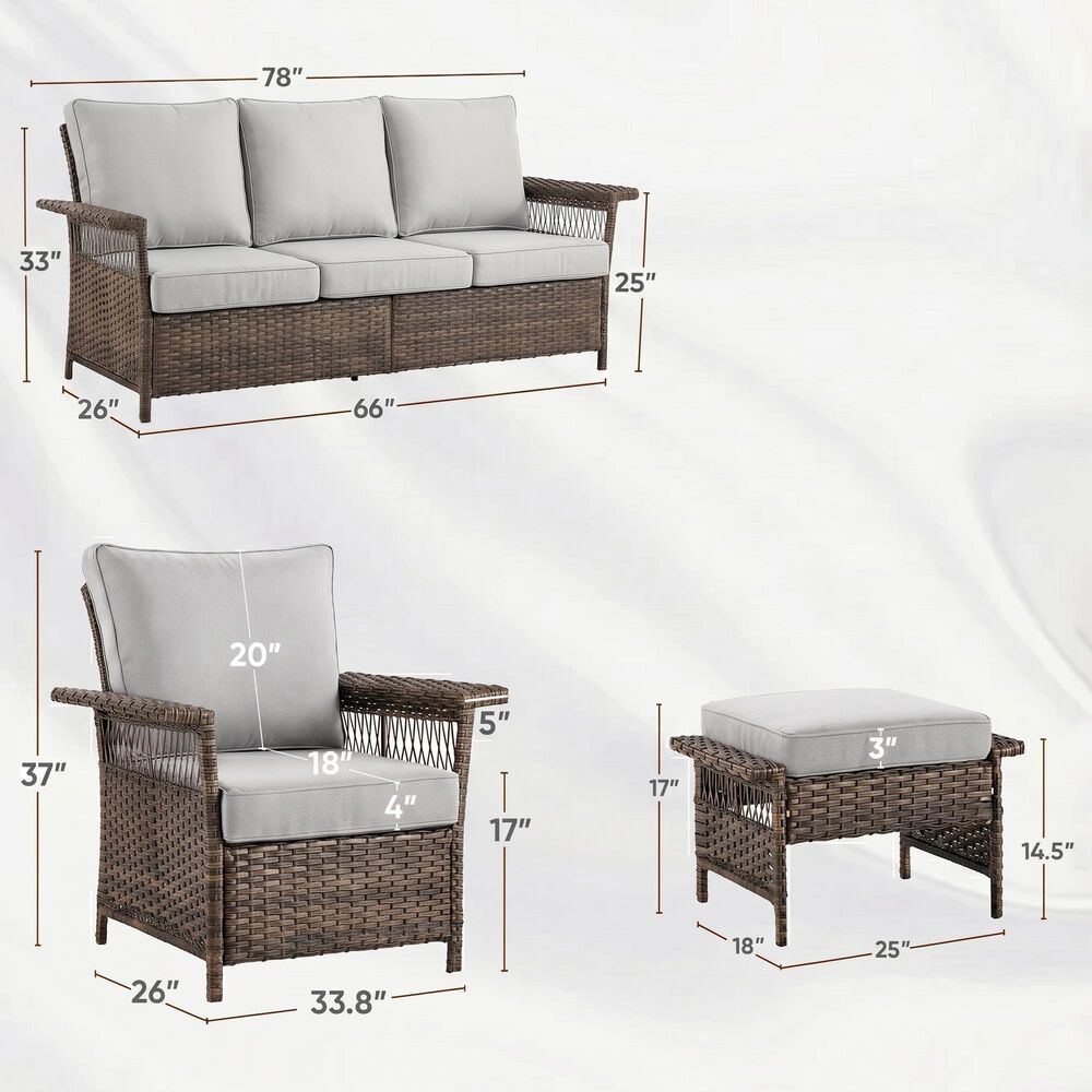 Sunwell Garden 5-Piece Patio Conversation Set with Stationary Chairs in Beige, , large