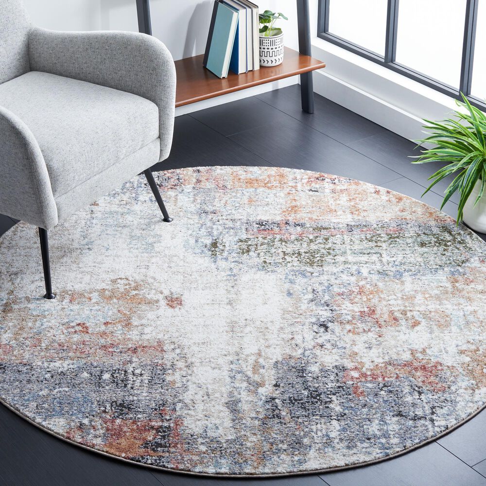Safavieh Jasmine JSM334A 5&#39;3&quot; Round Ivory and Blue Area Rug, , large