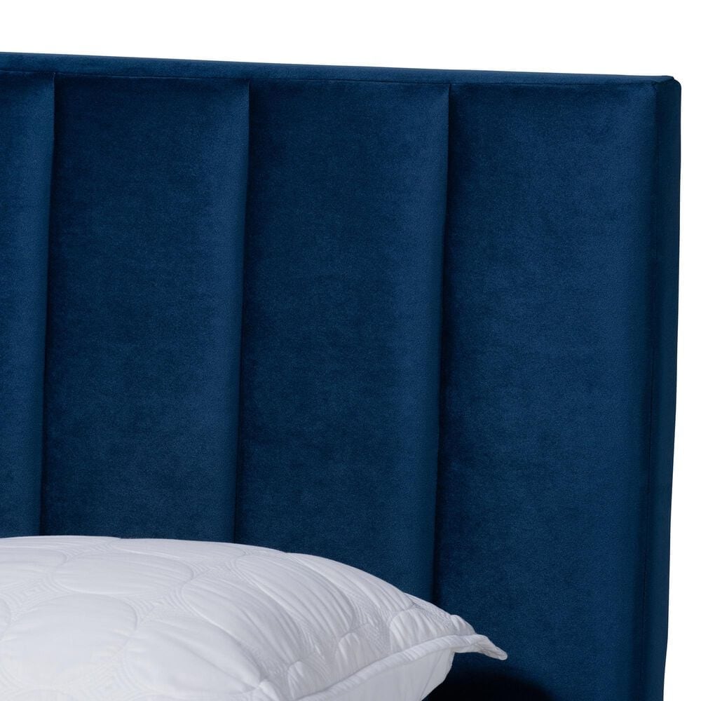 Baxton Studio Clare King Upholstered Panel Bed in Navy Blue, , large