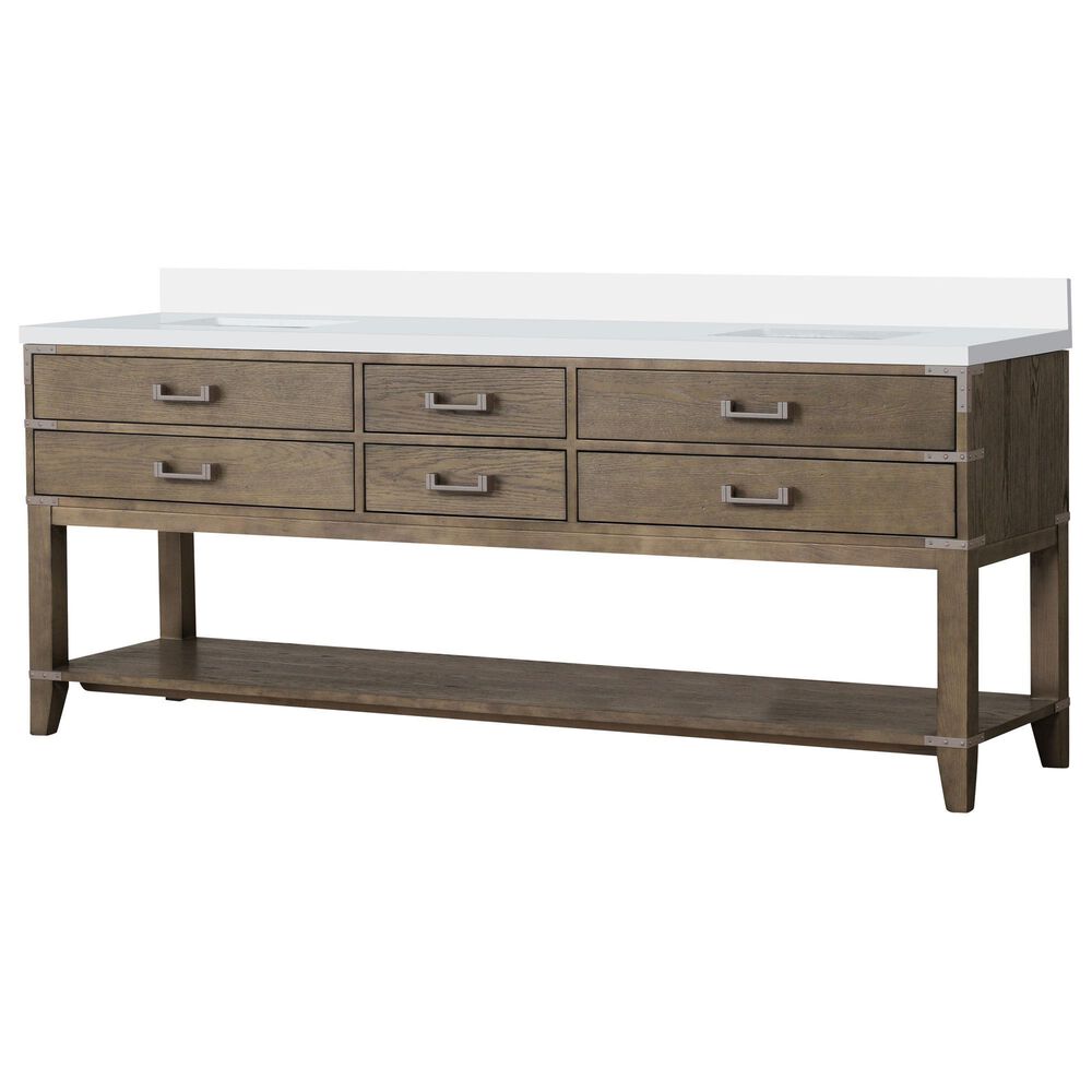 Lexora Home Norwalk 84" Double Bathroom Vanity in Grey Oak with White Cultured Marble Top and Rectangle Sink, , large