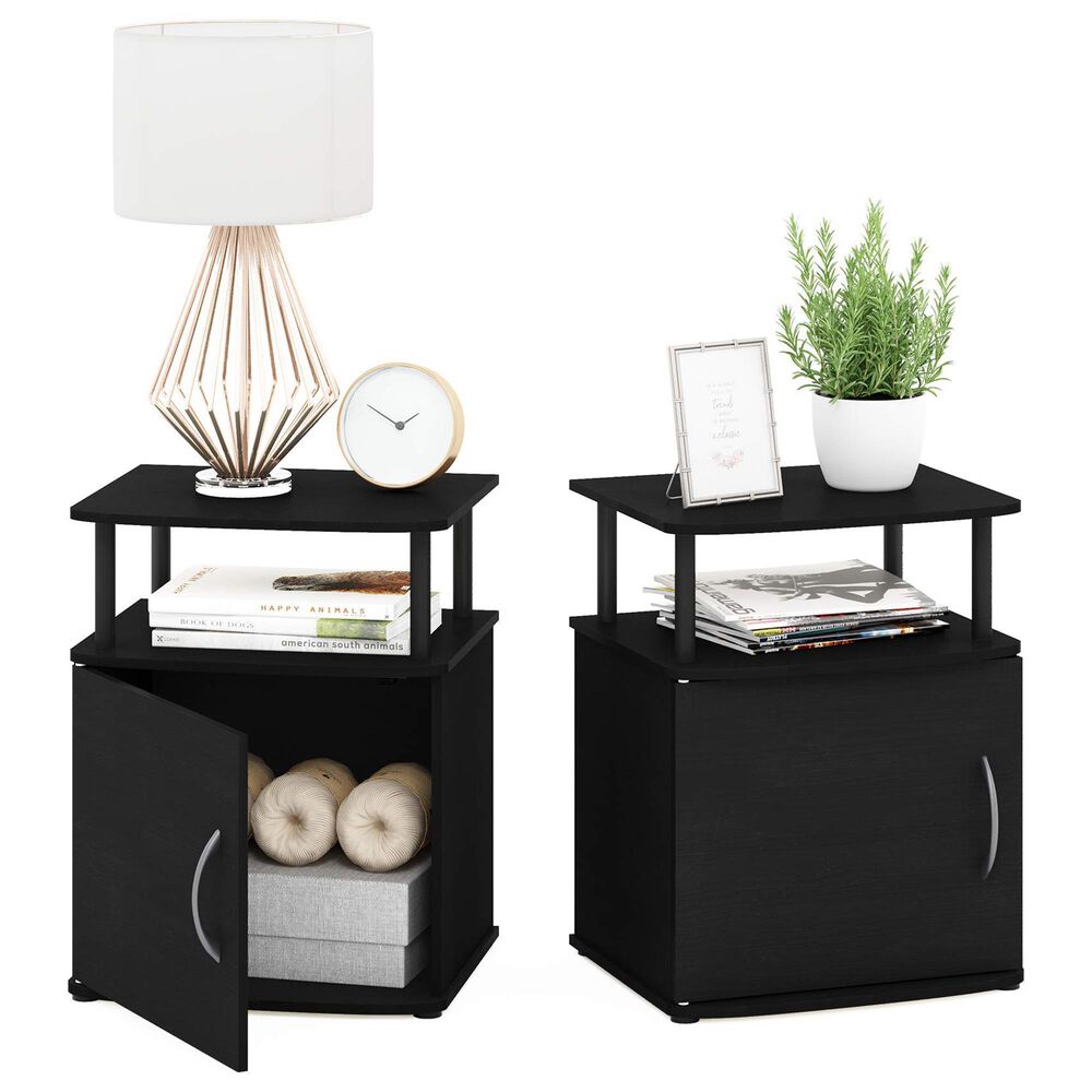 HOMLUX 3-Tier Utility Design End Table with Door in Black (Set of 2), , large