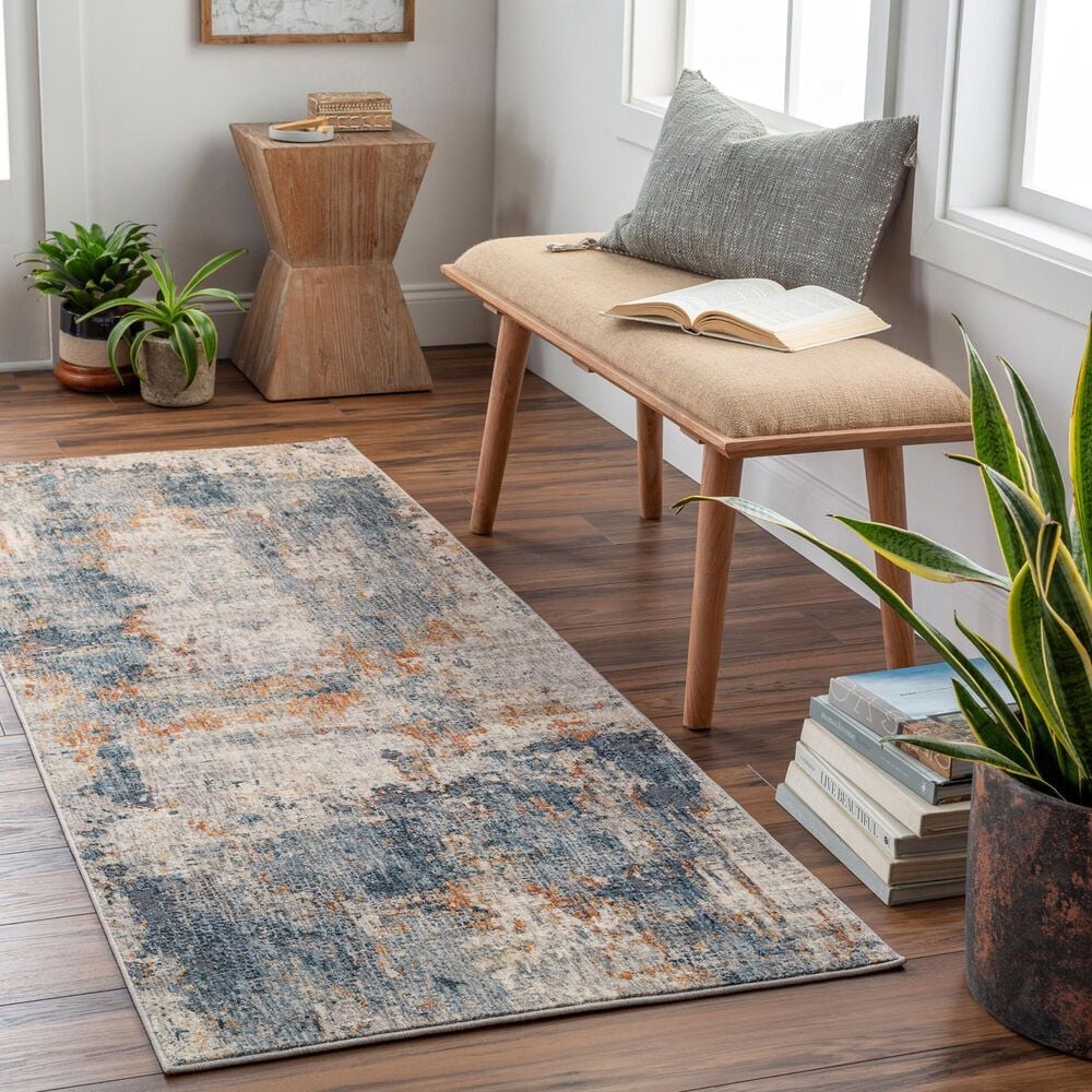 Surya Cardiff CDF-2305 Medium Gray, Light Blue, Mustard, Dark Blue, Dusty Pink and Rust 2&#39;8&quot; x 10&#39; Runner, , large