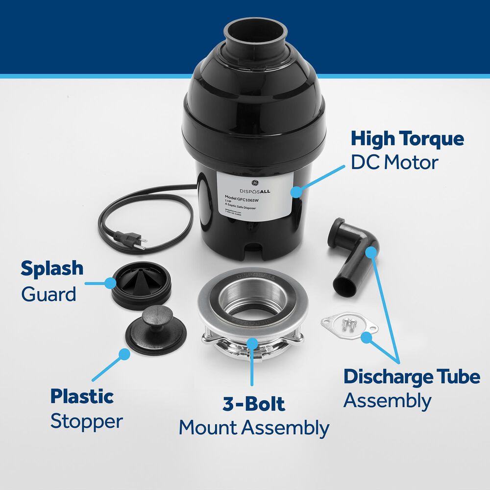 GE Appliances 1 HP Continuous Feed Corded Garbage Disposal in Black, , large