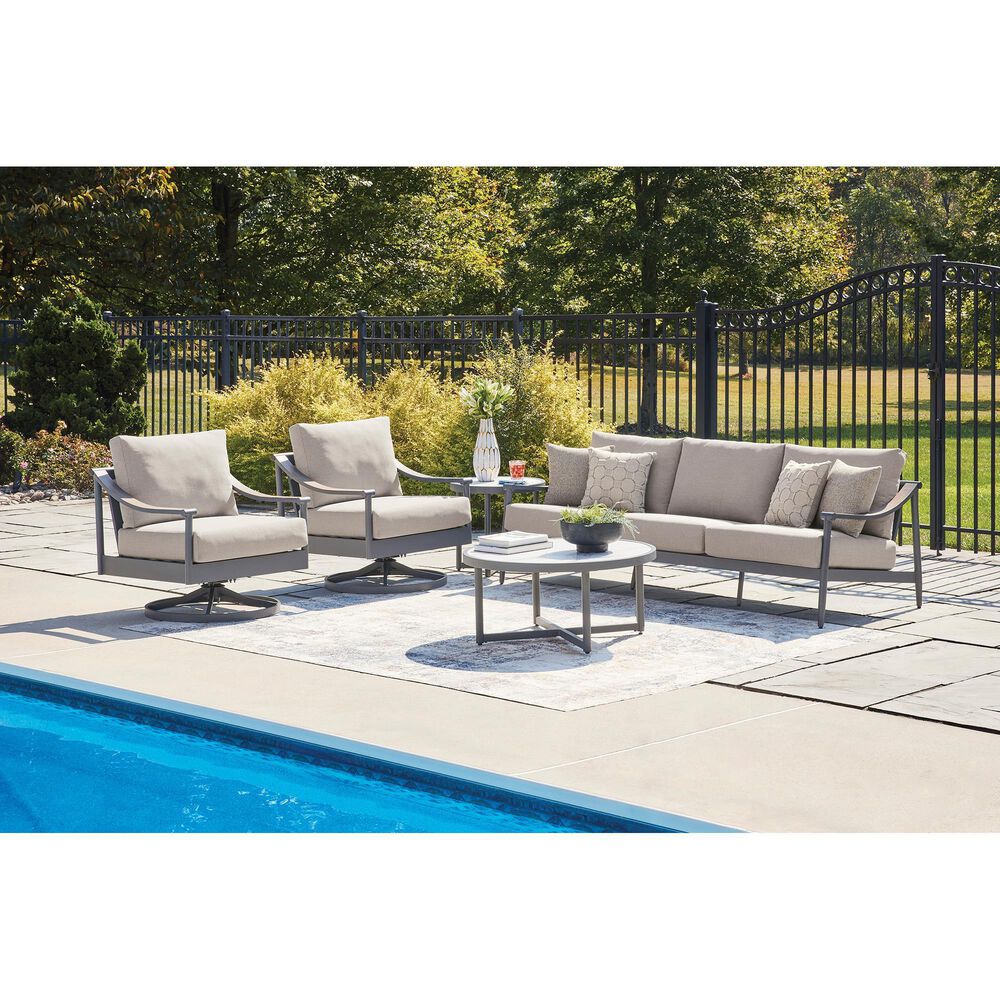 Ashley Ocean Beach Patio Swivel Rocker Lounge Chair with Cushion in Gray, , large