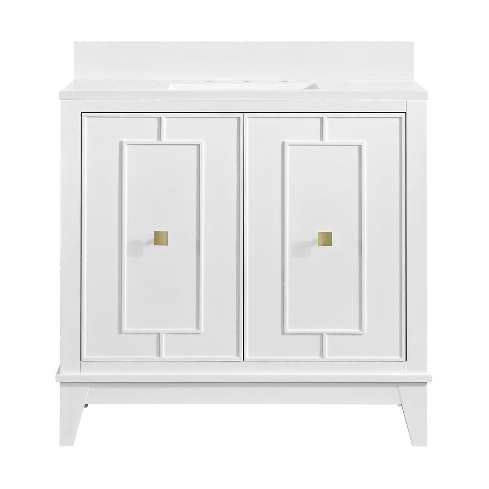 37B Kinsale 36" Single Bathroom Vanity Cabinet in Bright White with White Composite Stone Top and Backsplash, , large
