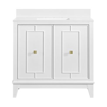37B Kinsale 36" Single Bathroom Vanity Cabinet in Bright White with White Composite Stone Top and Backsplash, , large