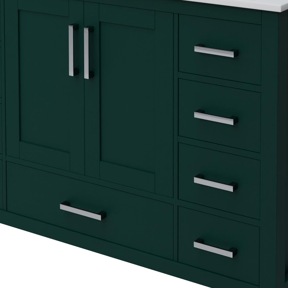 Lexora Home Jacques 48&quot; Single Bathroom Vanity in Green with 2 cm White Cultured Marble Top and Rectangular Sink, , large