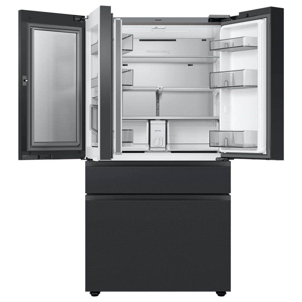Samsung Bespoke Bespoke 23 Cu. Ft. Counter Depth 4-Door French Refrigerator with Family Hub and Top Left Panel in Charcoal Glass and Matte Black Steel Middle and Bottom Panels, , large
