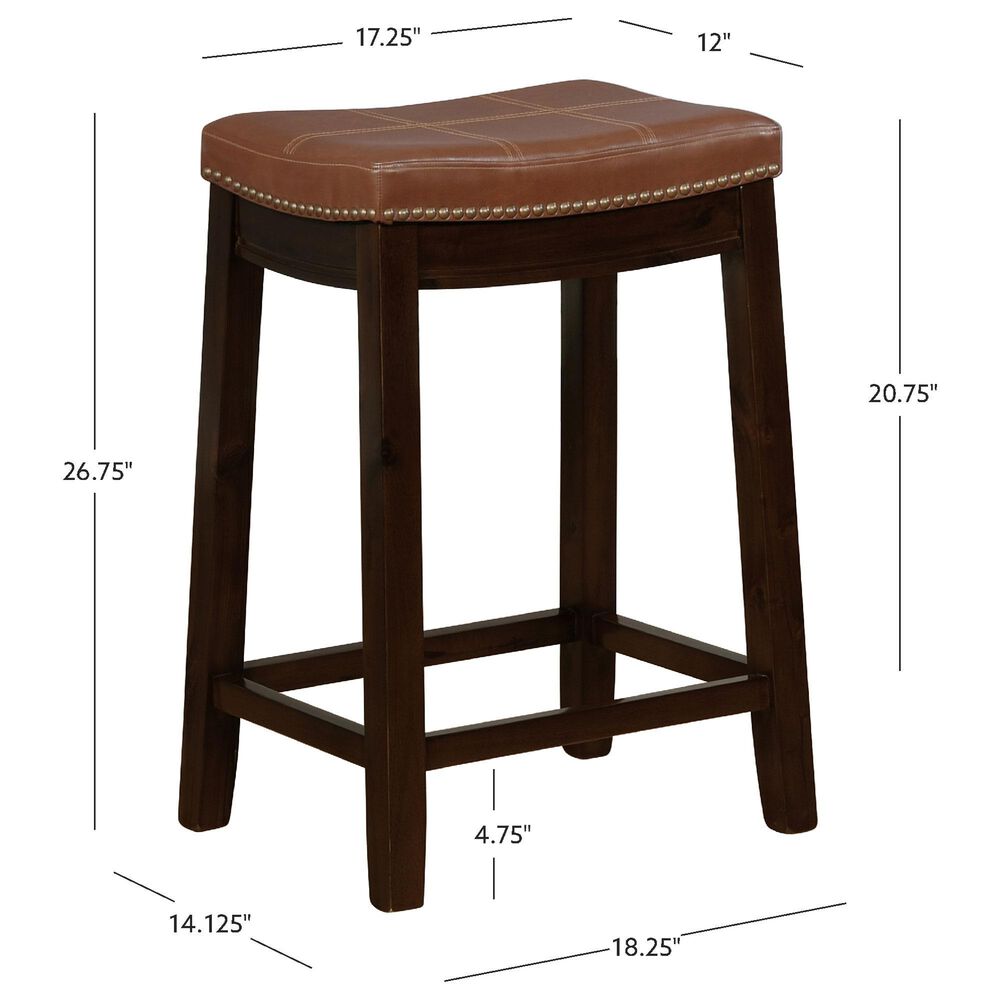 Linon Home Decor Claridge Counter Stool with Cognac Cushion in Dark Brown, , large