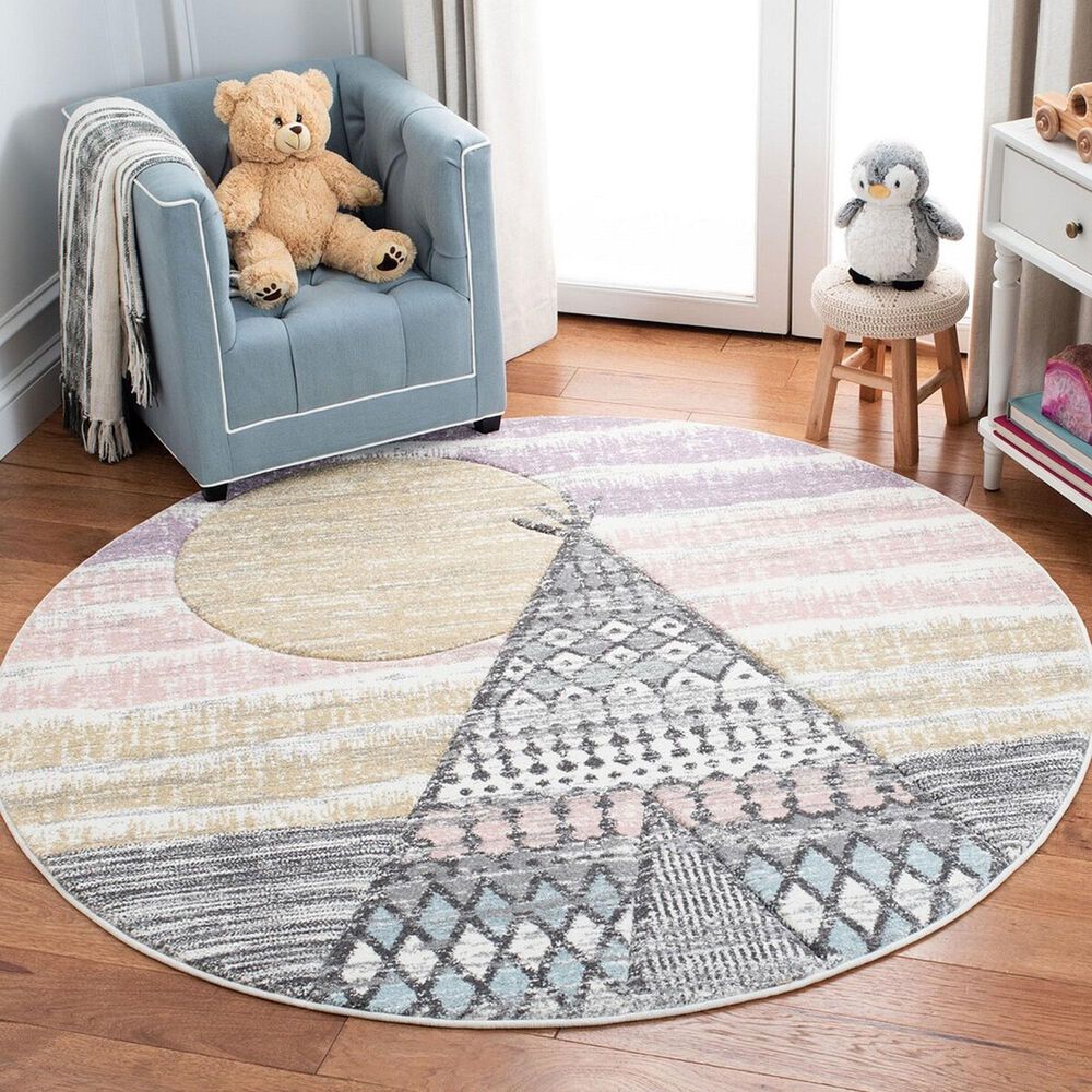 Safavieh Carousel Outer Space 3&#39; Round Grey and Pink Kids  Area Rug, , large