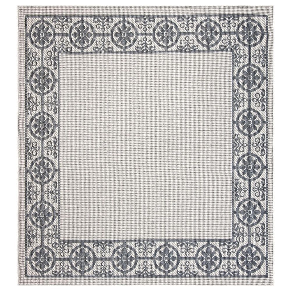 Safavieh Bermuda Floral 6"7" Square Ivory and Charcoal Indoor/Outdoor Area Performance Rug, , large