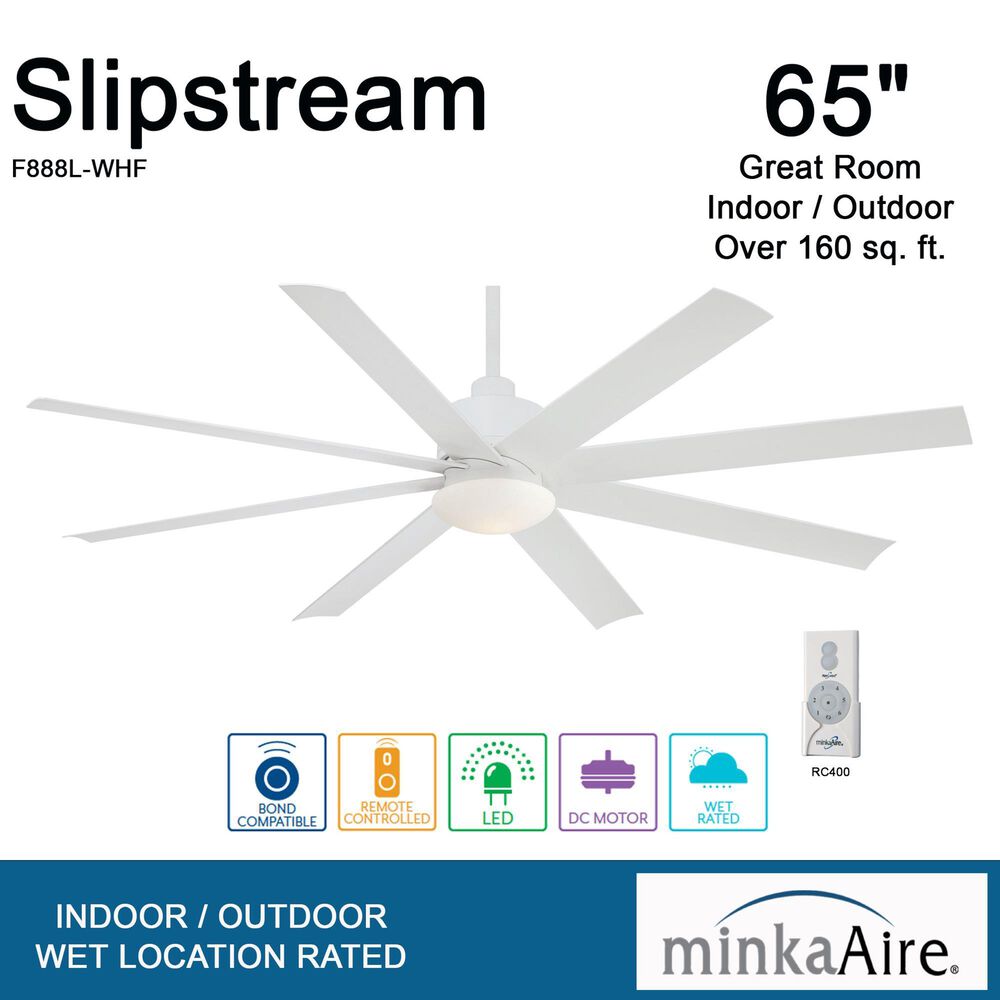 Minka-Aire Slipstream 65" Indoor/Outdoor Ceiling Fan with LED Light in Flat White, , large