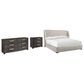 Bernhardt Geneve Queen Upholstered Wingback Bed with Dresser and Nightstand in Robor, , large