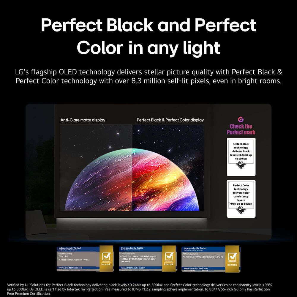 LG 55" Class G6 Series OLED evo AI 4K with Supplied Flush Wall Mount in Black - Smart TV, , large