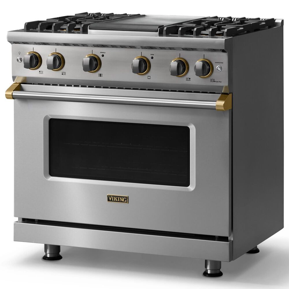 Viking Range 36" Freestanding Sealed Burner Gas Range with Brushed Brass Accents in Stainless Steel, , large