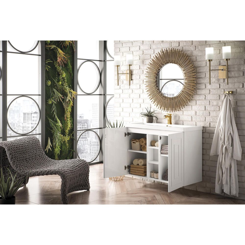 James Martin Vanities Alicante 39.5" Single Bathroom Vanity in Glossy White with 5 cm White Glossy Resin Top and Rectangular Sink, , large