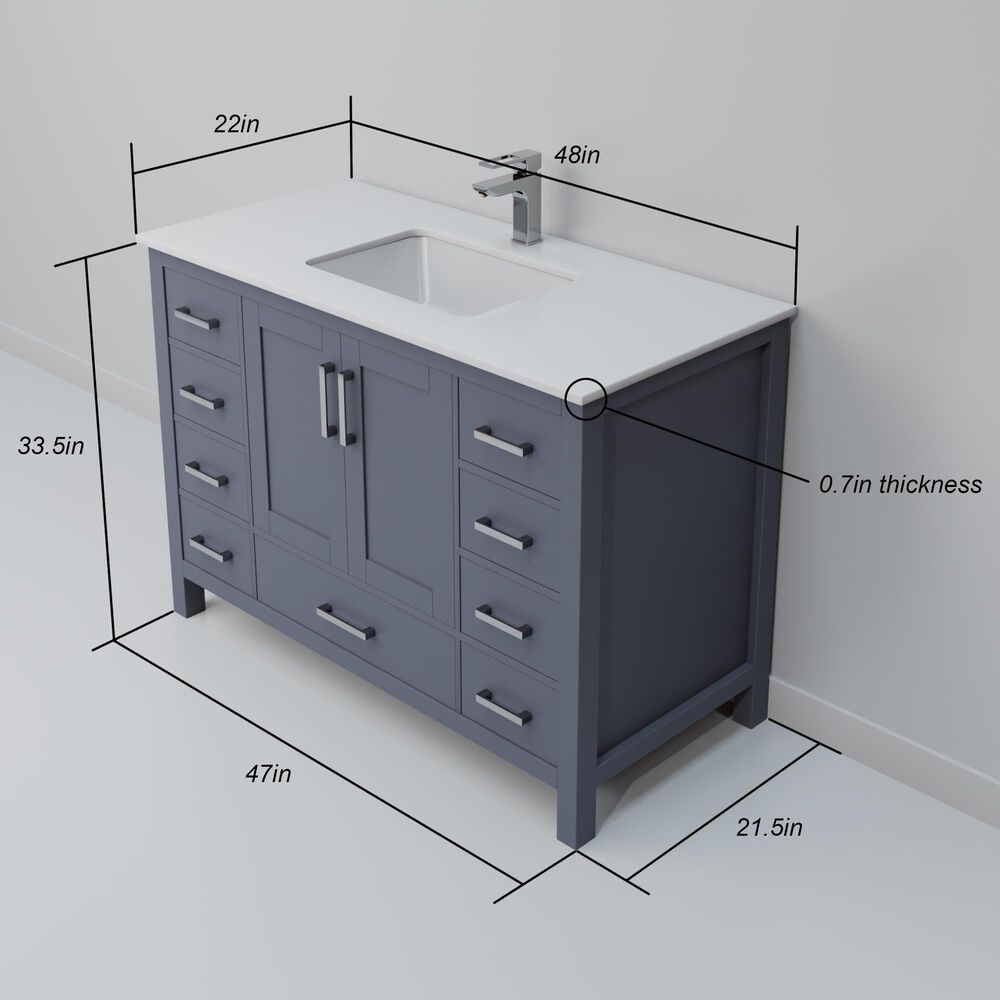 Lexora Home Jacques 48&quot; Single Bathroom Vanity in Dark Grey with 2 cm White Cultured Marble Top and Rectangular Sink, , large