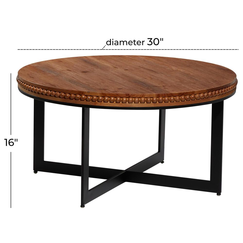Maple and Jade Beaded Coffee Table with Metal X-Shaped Base in Washed Brown and Black, , large