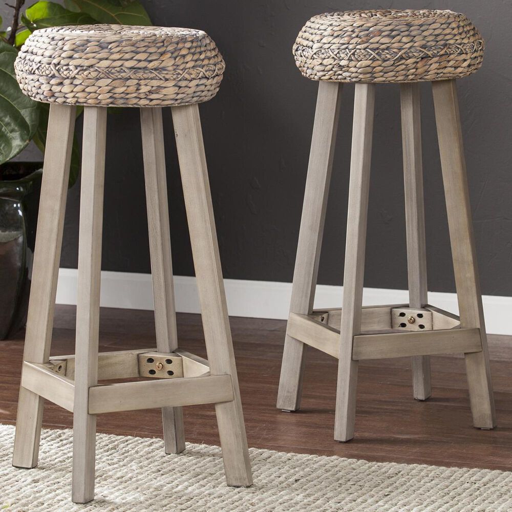 Southern Enterprises Rutina 2-Piece 30" Water Hyacinth Stool Set in Neutrals, , large