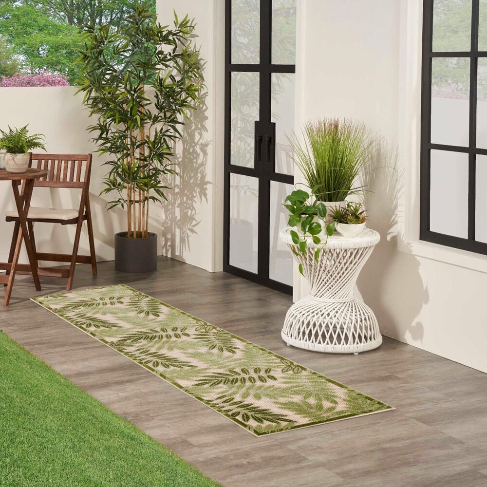 Nourison Aloha ALH18 2&#39;3&quot; x 8&#39; Ivory and Green Indoor/Outdoor Runner, , large