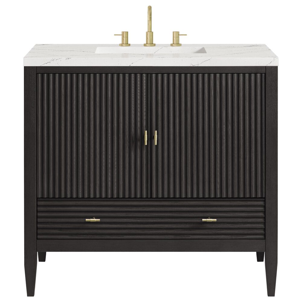 James Martin Vanities Myrrin 36&quot; Vanity in Carbon Oak with 3 cm Ethereal Noctis Quartz Top, , large