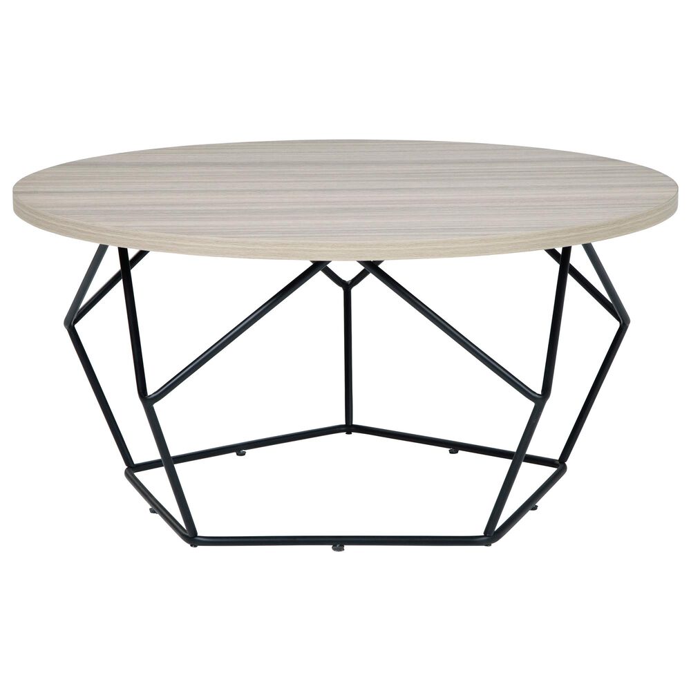 Signature Design by Ashley Waylowe Round Cocktail Table in Light Brown and Aged Black, , large