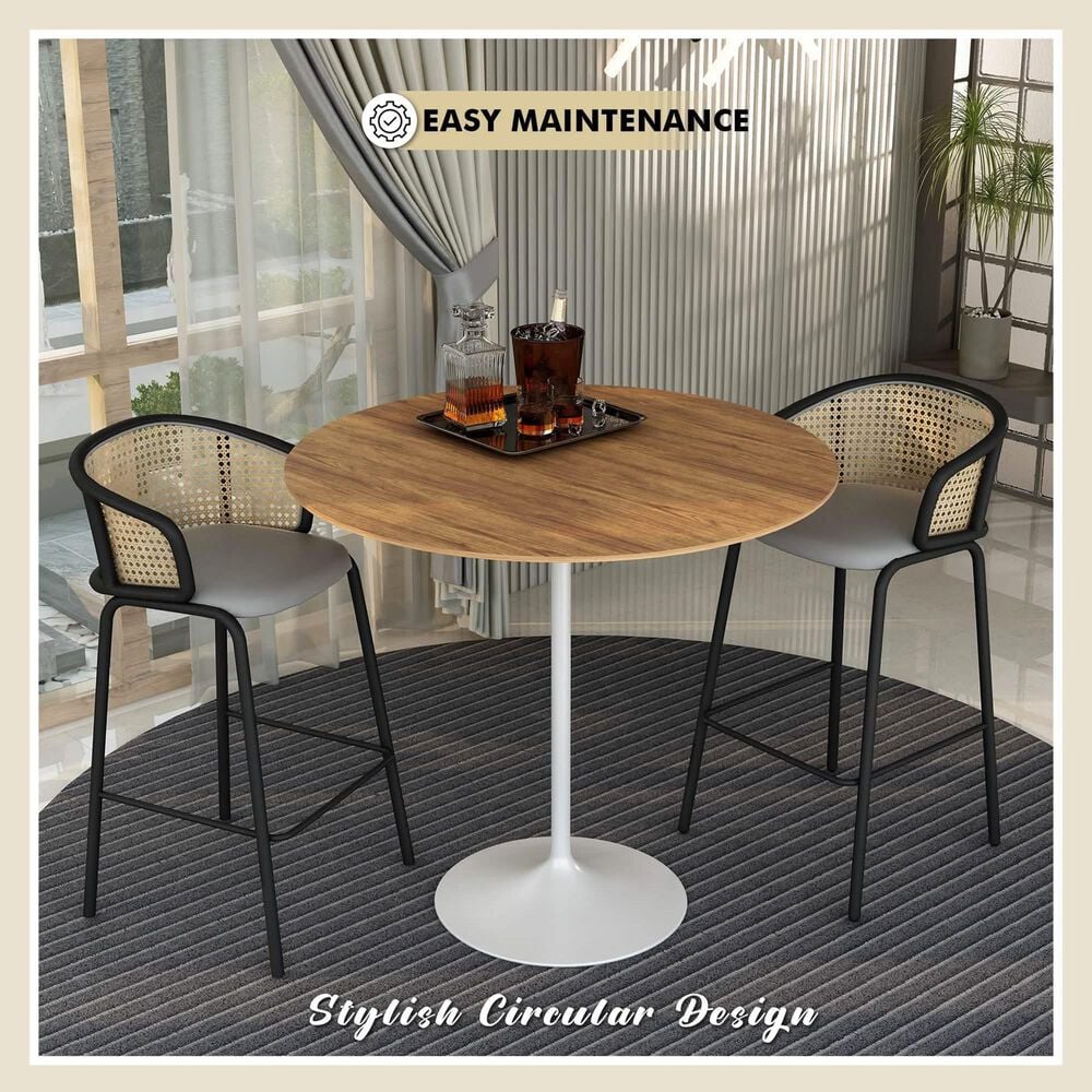 Leisuremod LeisureMod Verve Collection Modern Bar Height Table White Base with 48 Round Cognac Brown MDF Top, , large