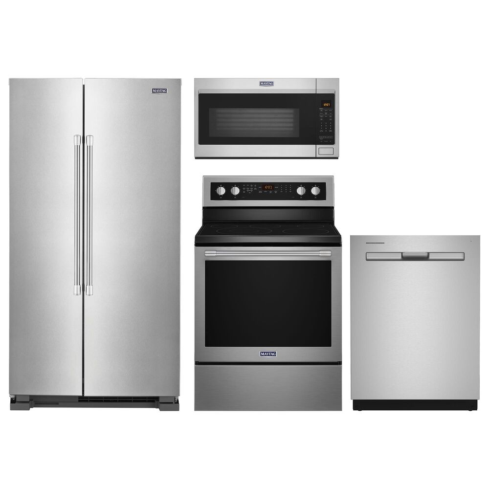 Maytag 4-Piece Kitchen Package with 36" Side-by-Side Refrigerator and 6.4 Cu. Ft. Electric Range in Stainless Steel, , large