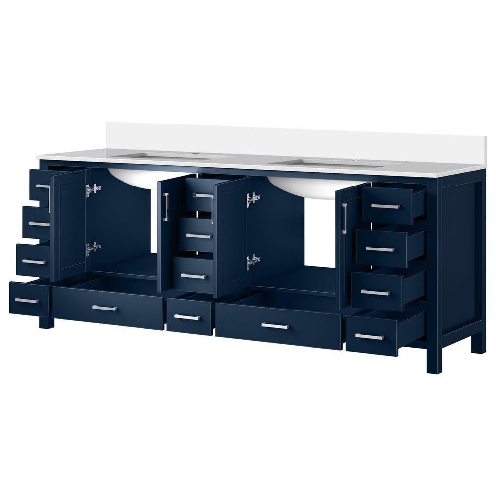 Lexora Home Jacques 84&quot; Double Bathroom Vanity in Navy Blue with 2 cm White Cultured Marble Top and Rectangular Sinks, , large