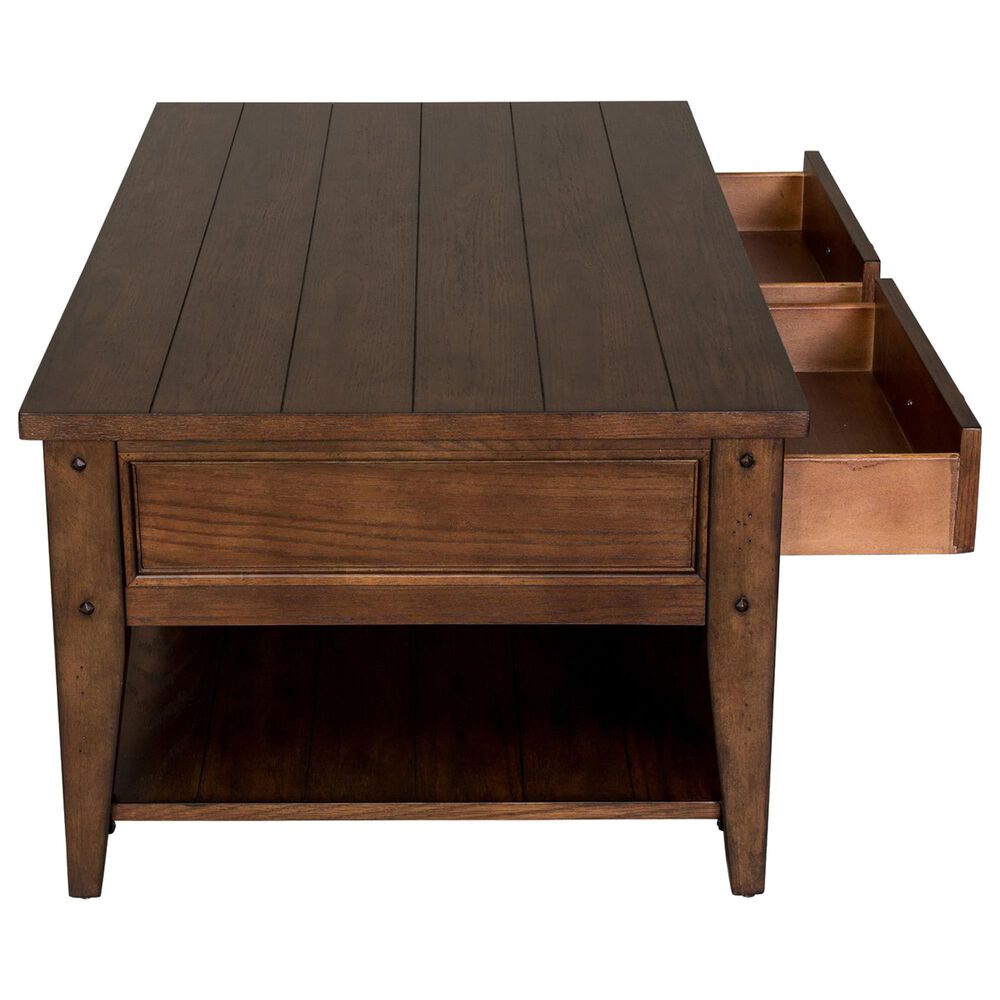 Belle Furnishings Lake House 2-Drawer Cocktail Table in Rustic Brown Oak, , large