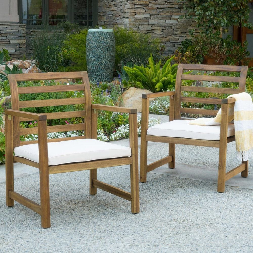 Hearth and Haven Outdoor Club Chair with White Cushion in Natural &#40;Set of 2&#41;, , large