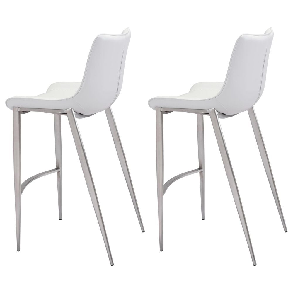 Zuo Modern Magnus Bar Stool in White and Silver &#40;Set of 2&#41;, , large