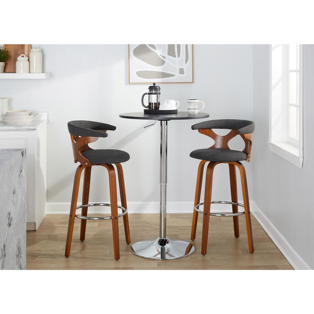 LumiSource Gardenia Swivel Fixed-Height Bar Stool with Charcoal Fabric Upholstery in Chrome and Walnut (Set of 2), , large