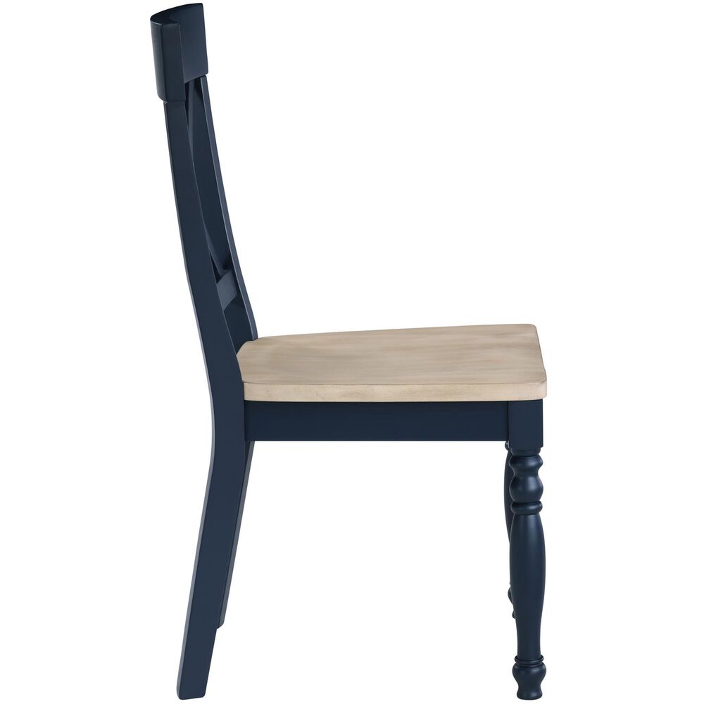 Steve Silver Darcy Round Dining Table and 4 Dining Side Chairs in Natural and Blue, , large