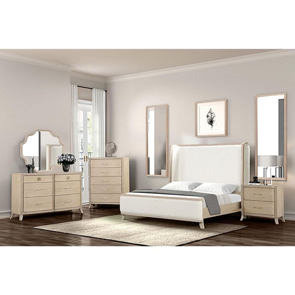 Furniture of America Candra Queen Upholstered Panel Bed in Natural Oak, , large