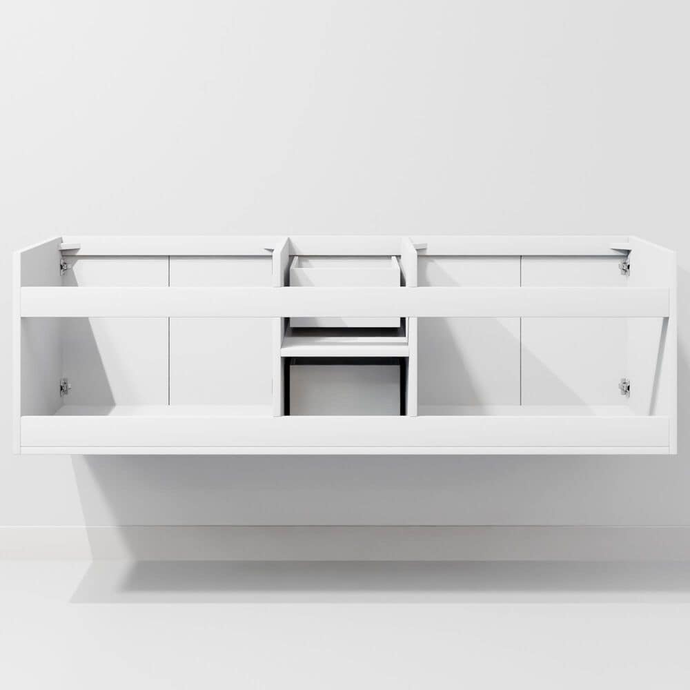Lexora Home Geneva 60" Double Bathroom Vanity in Glossy White with 2 cm White Carrara Marble Top and Rectangular Sinks, , large