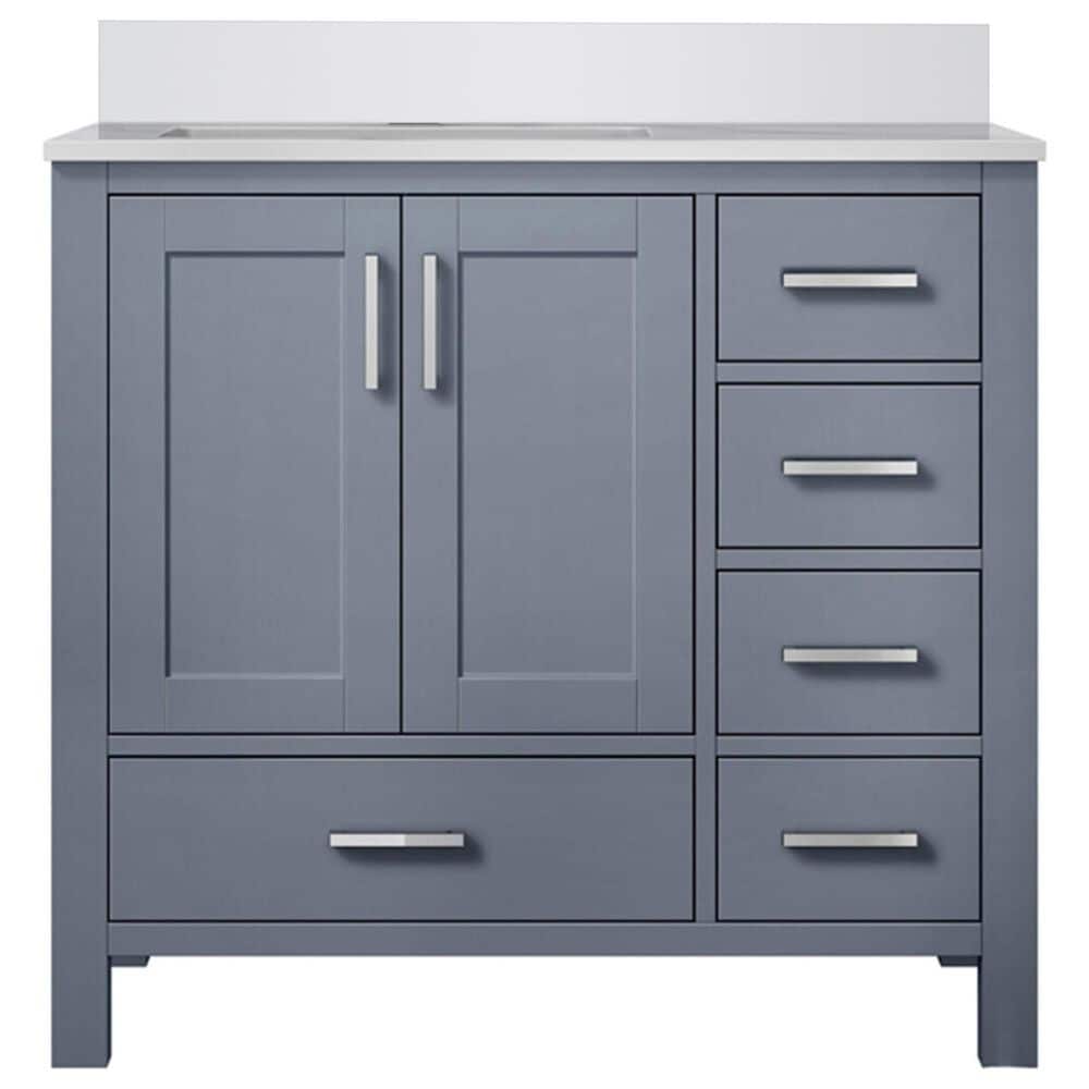 Lexora Home Jacques 36" Left Offset Single Bathroom Vanity in Dark Grey with 2 cm White Cultured Marble Top and Rectangular Sink, , large