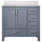 Lexora Home Jacques 36" Left Offset Single Bathroom Vanity in Dark Grey with 2 cm White Cultured Marble Top and Rectangular Sink, , large