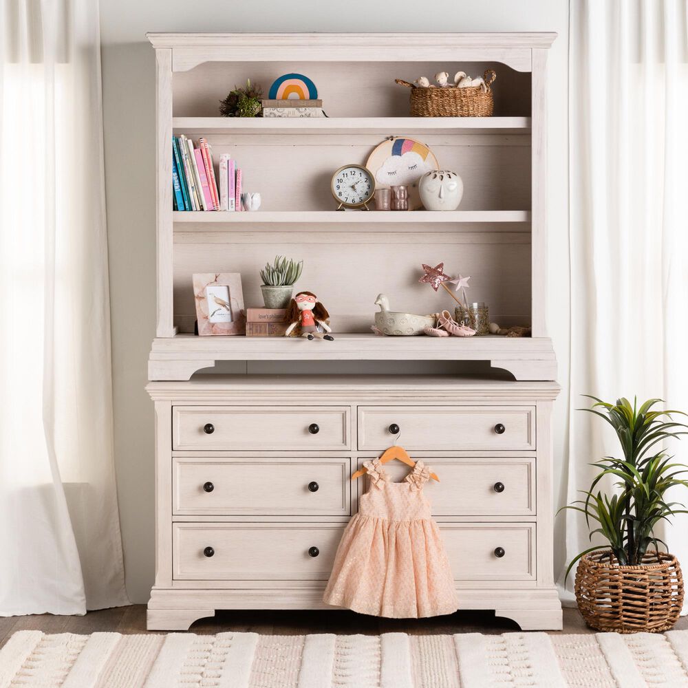 Eastern Shore Olivia Bookcase Hutch in Brushed White, , large